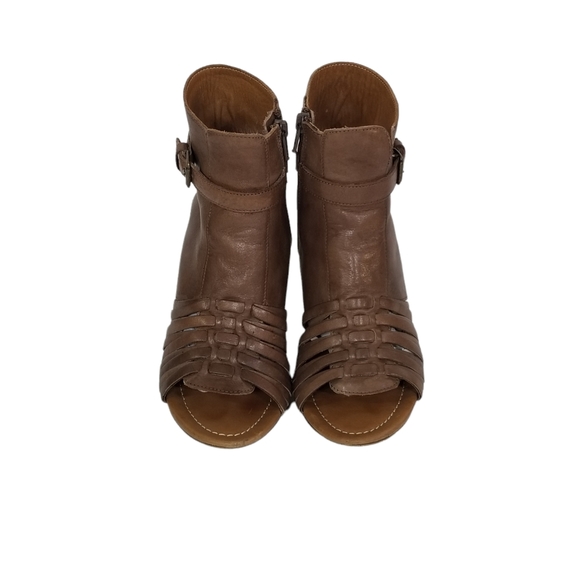 Fabianelli Italian Leather Woven Open Toe Ankle Booties Stacked Heel Size 6.5 - Picture 8 of 8